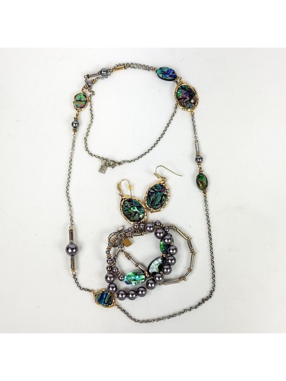 Vintage Robert Lee Morris Soho Mixed Metal Abalone 3 piece Parure set